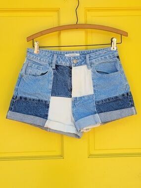 PacSun Eco Patchwork Denim Mom Shorts High Rise Y2K Festival Size 26